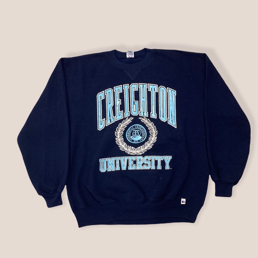 90s RUSSELL ATHLETIC TAG CREIGHTON UNIVERSITY NAVY BLUE CREW